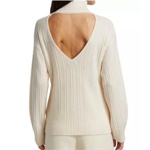 NAADAM Cream Ribbed Open Back Turtleneck Sweater Sz Small